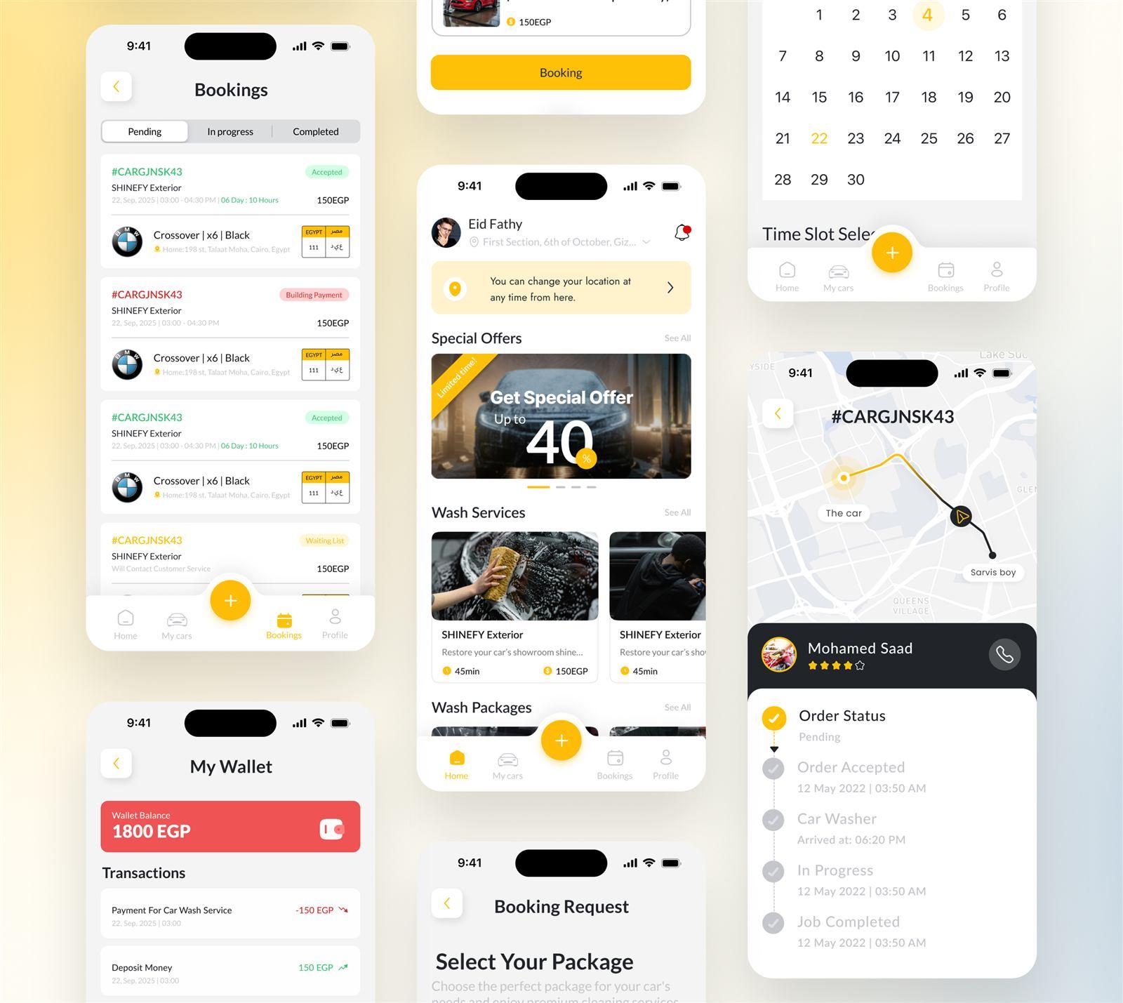UI/UX design case study - Mobile Car Wash App Design — Faster On-Demand Booking by Eid Fathy